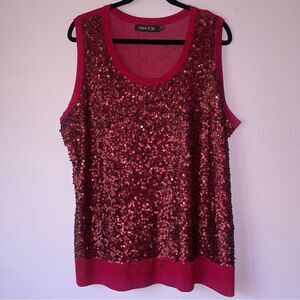 Misook 3X Red Sequin Knit Tank Top Metallic Sleeveless Blouse